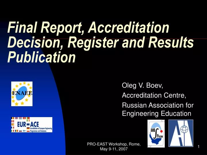final report accreditation decision register and results publication