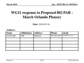 WG11 response to Proposed 802 PAR - March Orlando Plenary