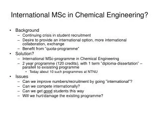 International MSc in Chemical Engineering?