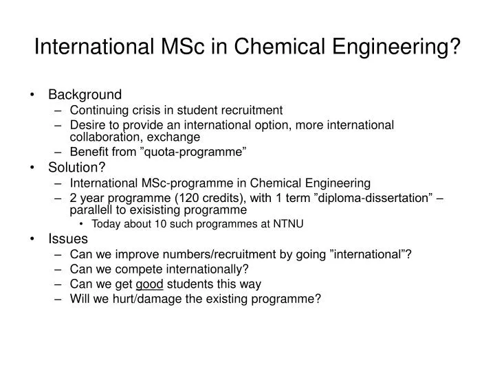international msc in chemical engineering