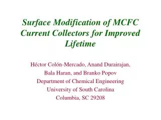 Surface Modification of MCFC Current Collectors for Improved Lifetime