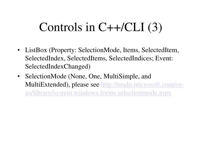 controls in c cli 3