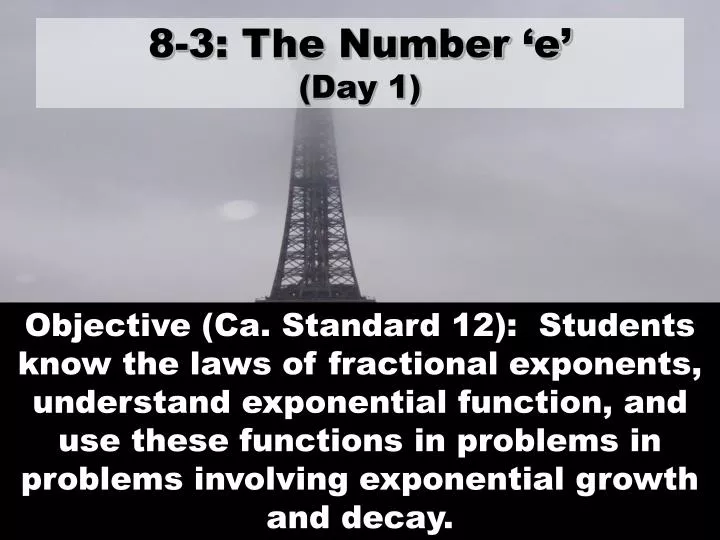 8 3 the number e day 1