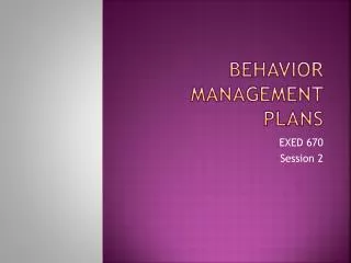 Behavior Management Plans