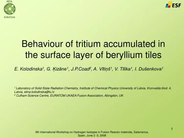 behavio u r of tritium accumulated in the surface layer of beryllium tiles