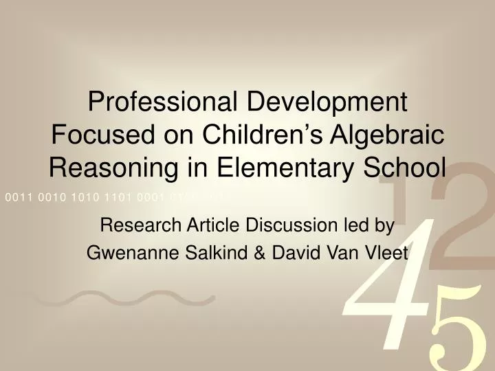 professional development focused on children s algebraic reasoning in elementary school