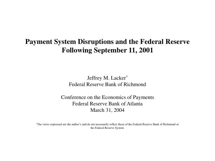 payment system disruptions and the federal reserve following september 11 2001
