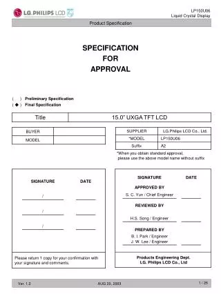 SPECIFICATION FOR APPROVAL