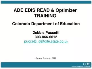 ADE EDIS READ &amp; Optimizer TRAINING