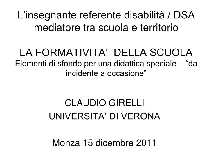 claudio girelli universita di verona monza 15 dicembre 2011