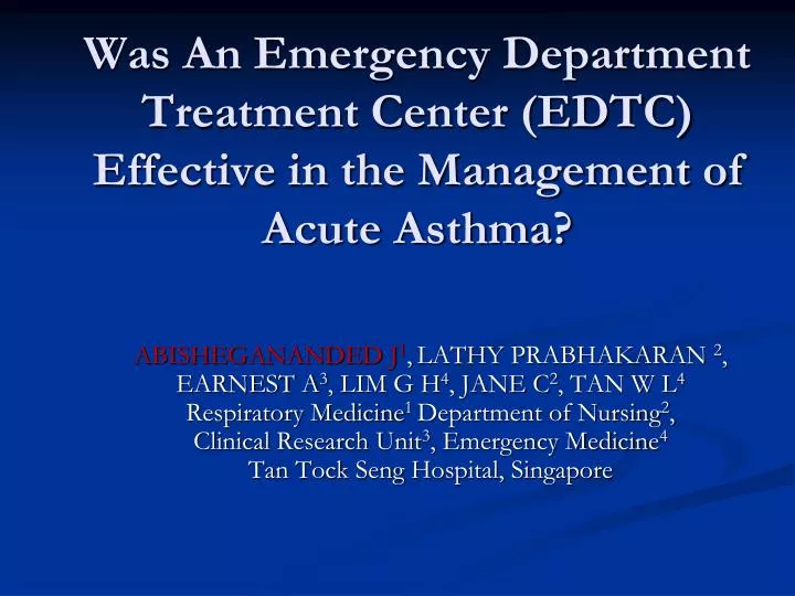 was an emergency department treatment center edtc effective in the management of acute asthma