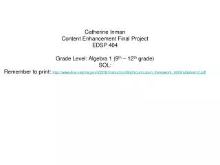 Catherine Inman Content Enhancement Final Project EDSP 404