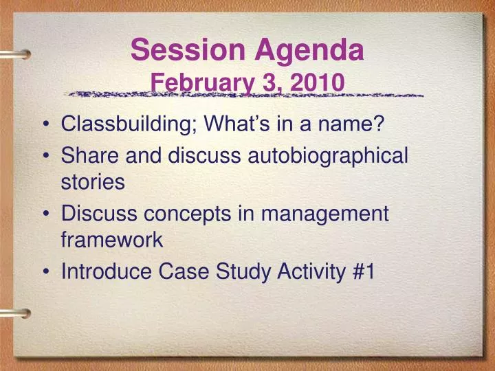 session agenda february 3 2010
