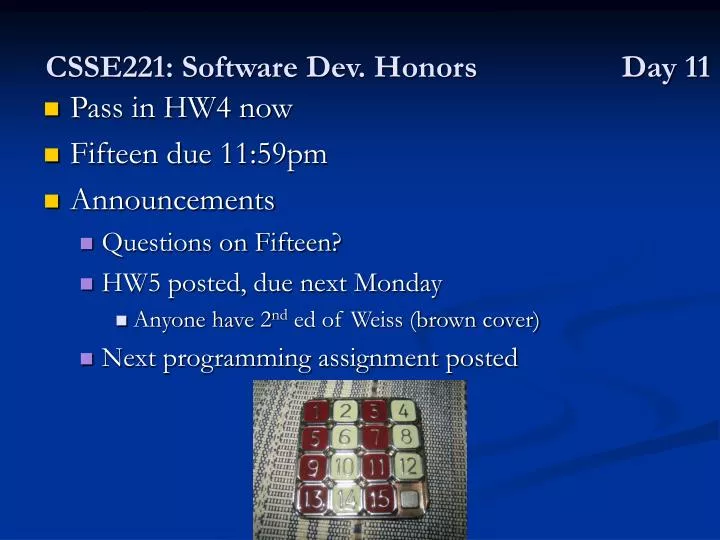 csse221 software dev honors day 11