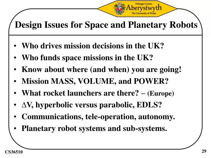 design issues for space and planetary robots