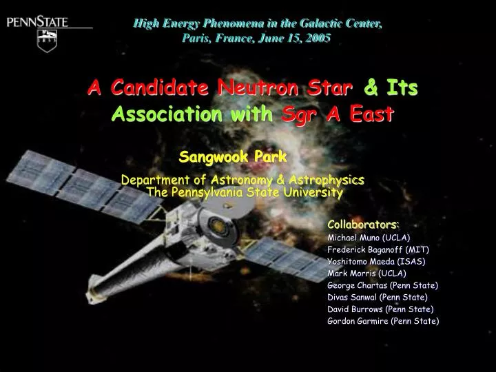 a candidate neutron star its association with sgr a east