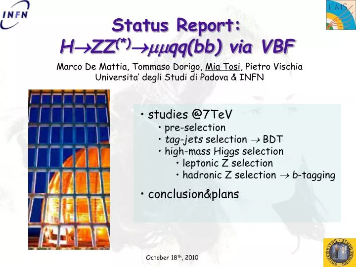 status report h zz mm qq bb via vbf