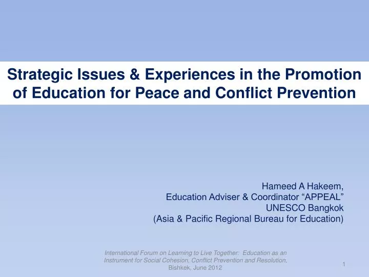 strategic issues experiences in the promotion of education for peace and conflict prevention