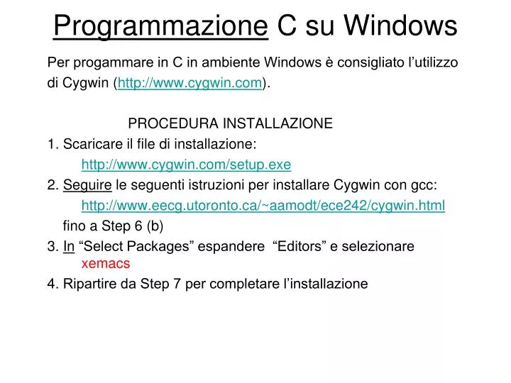 programmazione c su windows