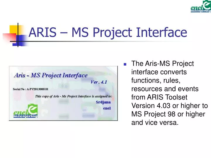 aris ms project interface