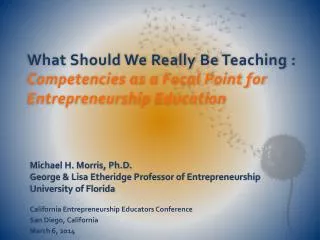 Michael H. Morris, Ph.D. George &amp; Lisa Etheridge Professor of Entrepreneurship