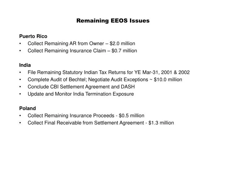 remaining eeos issues
