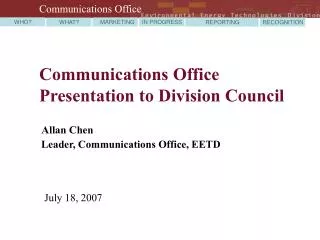 Communications Office Presentation to Division Council