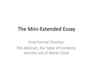 The Mini-Extended Essay
