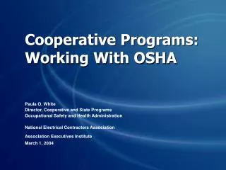 Cooperative Programs: Working With OSHA