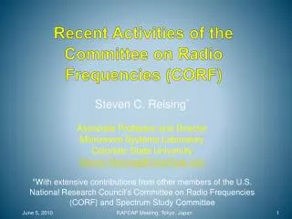Recent Activities of the Committee on Radio Frequencies (CORF)