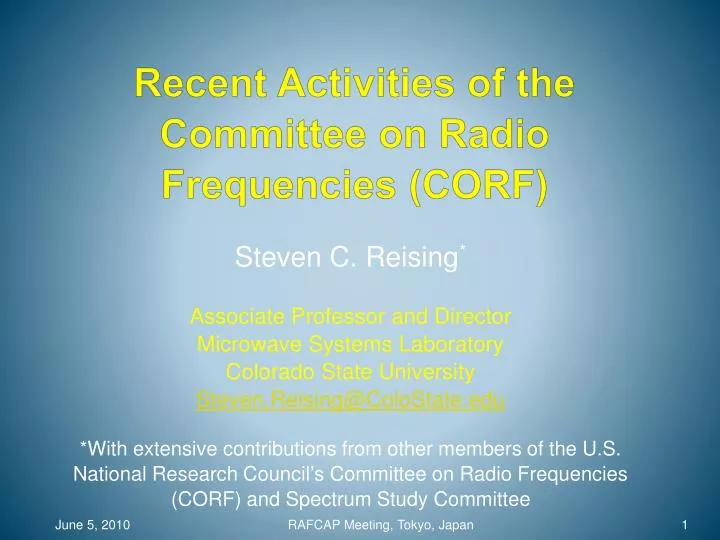recent activities of the committee on radio frequencies corf
