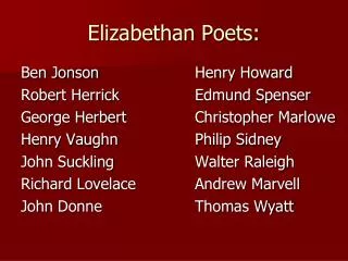 Elizabethan Poets: