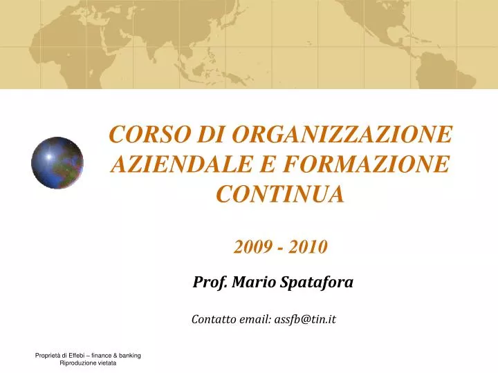 corso di organizzazione aziendale e formazione continua 2009 2010