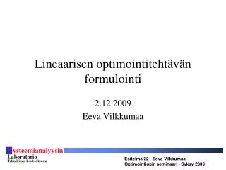 lineaarisen optimointiteht v n formulointi