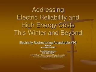 Addressing Electric Reliability and High Energy Costs This Winter and Beyond