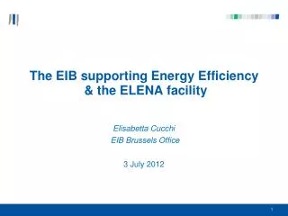 The EIB supporting Energy Efficiency &amp; the ELENA facility