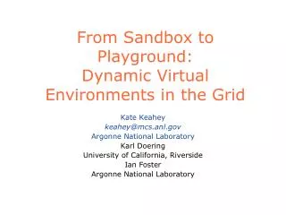 From Sandbox to Playground: Dynamic Virtual Environments in the Grid