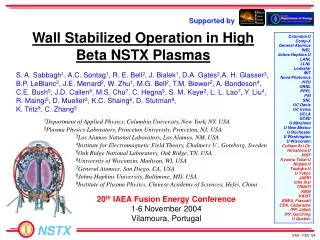 Wall Stabilized Operation in High Beta NSTX Plasmas