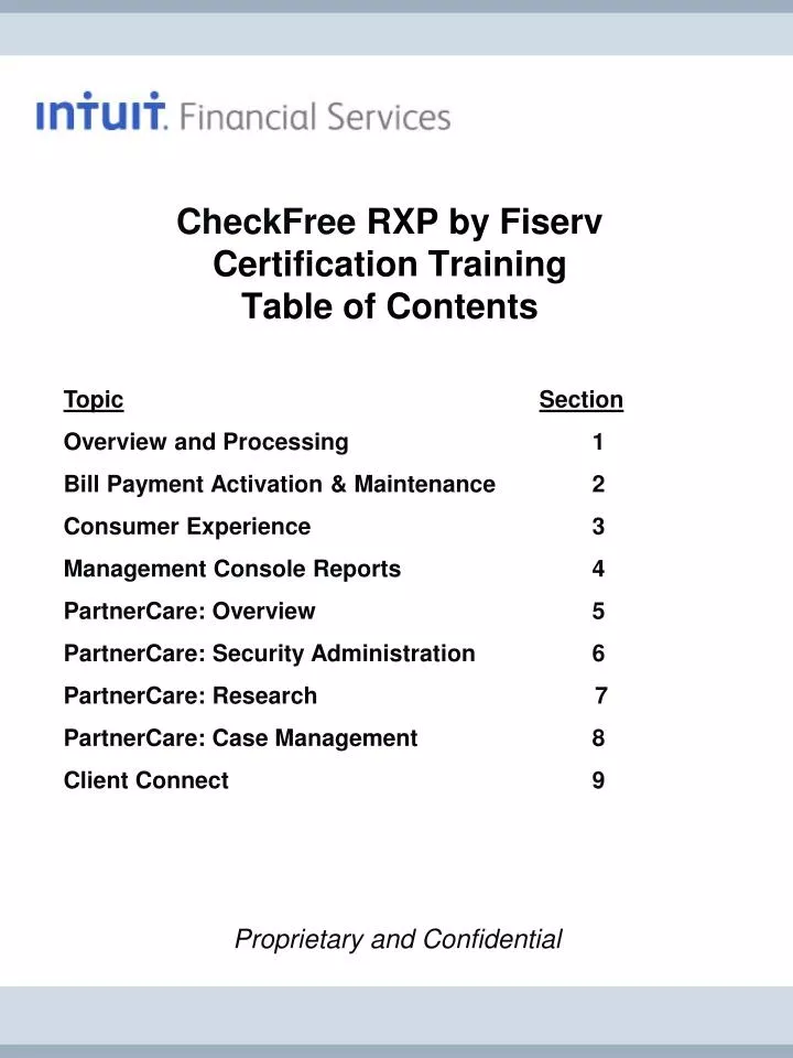 checkfree rxp by fiserv certification training table of contents