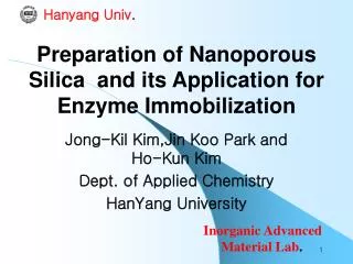 Preparation of Nanoporous Silica and its Application for Enzyme Immobilization