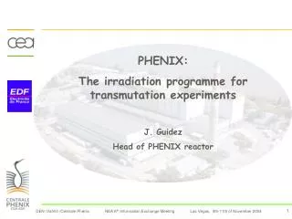 PHENIX: The irradiation programme for transmutation experiments J. Guidez Head of PHENIX reactor