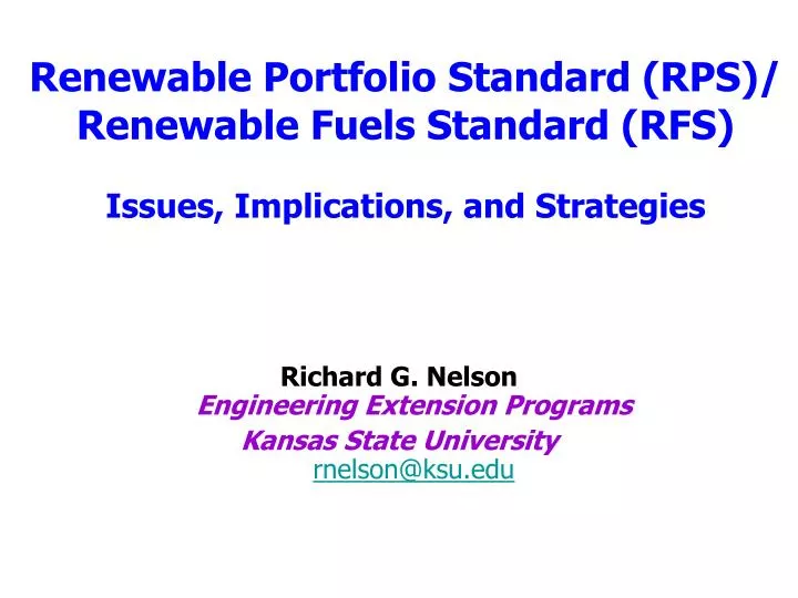renewable portfolio standard rps renewable fuels standard rfs issues implications and strategies