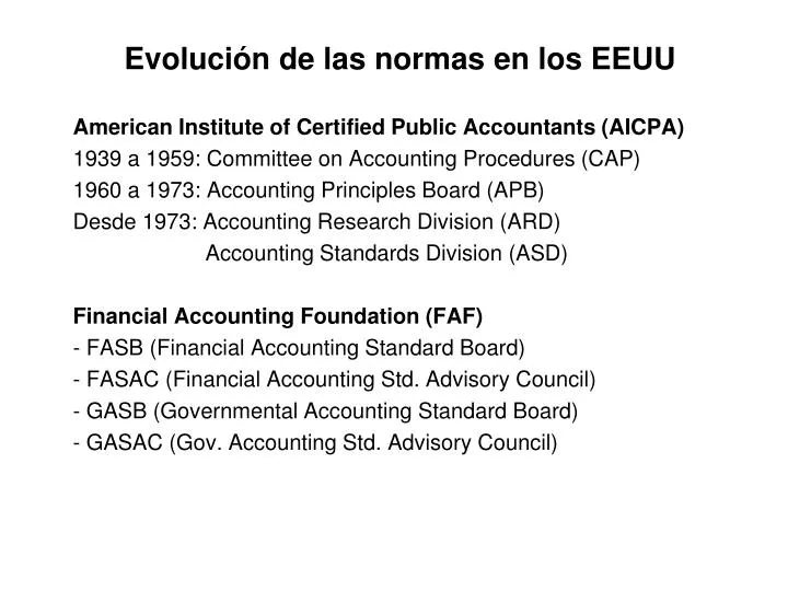 evoluci n de las normas en los eeuu