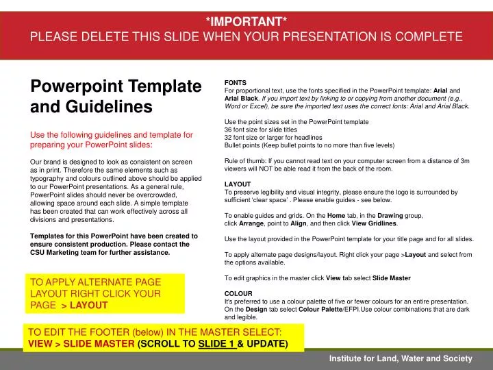 powerpoint template and guidelines
