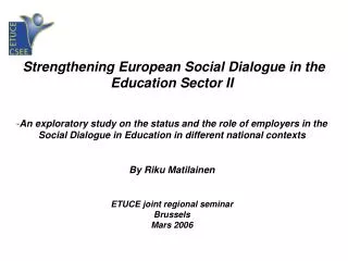 Strengthening European Social Dialogue in the Education Sector II