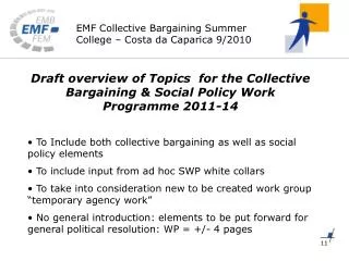 Draft overview of Topics for the Collective Bargaining &amp; Social Policy Work Programme 2011-14