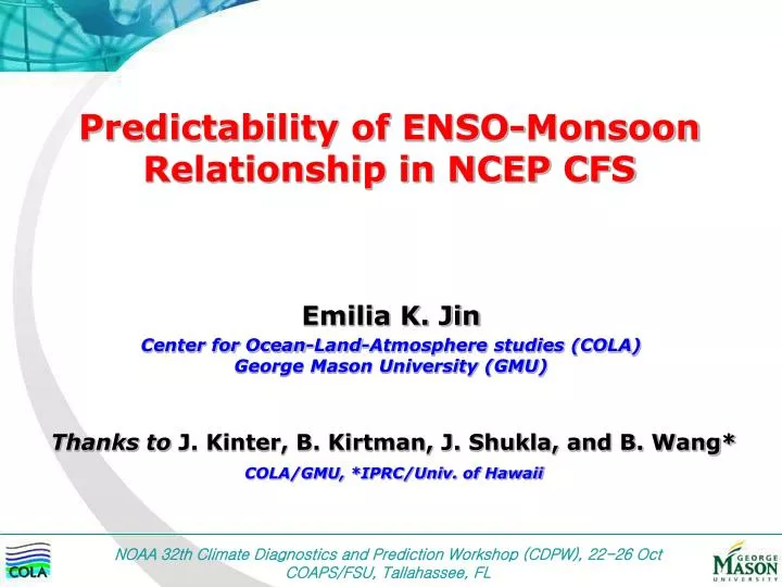 predictability of enso monsoon relationship in ncep cfs