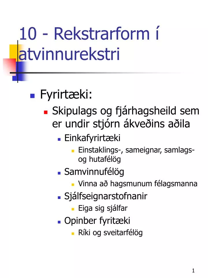 10 rekstrarform atvinnurekstri