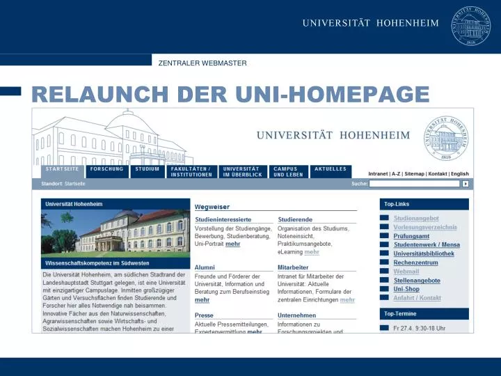 relaunch der uni homepage