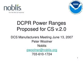 DCPR Power Ranges Proposed for CS v.2.0